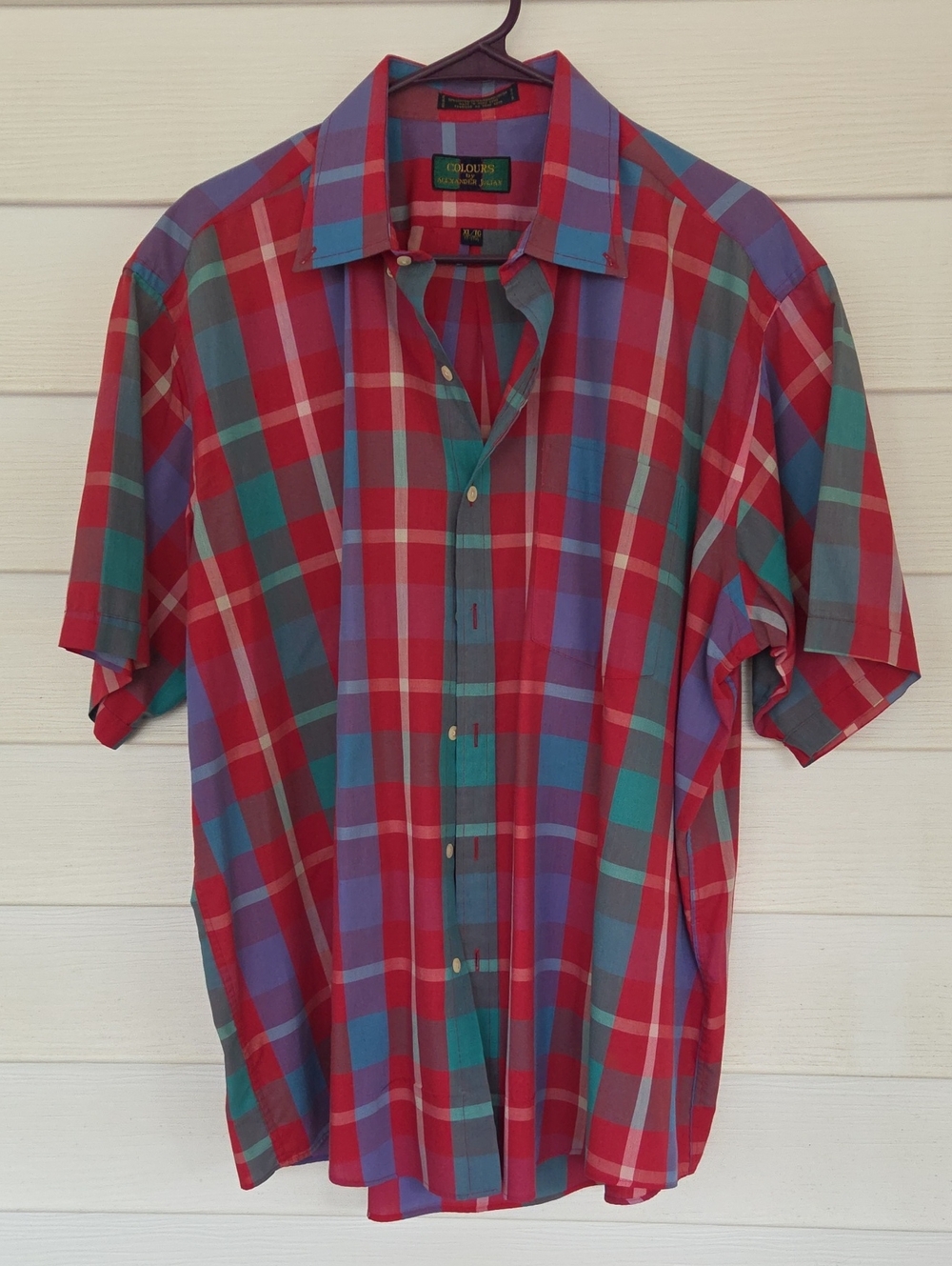 Colours By Alexander Julian Teal & Purple Plaid Short-Sleeve Button-Down Shirt